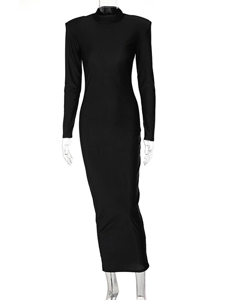 Elegant Shoulder-Pad Dress